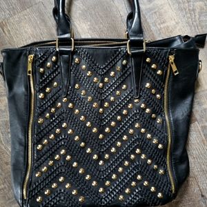 Black faux leather tote